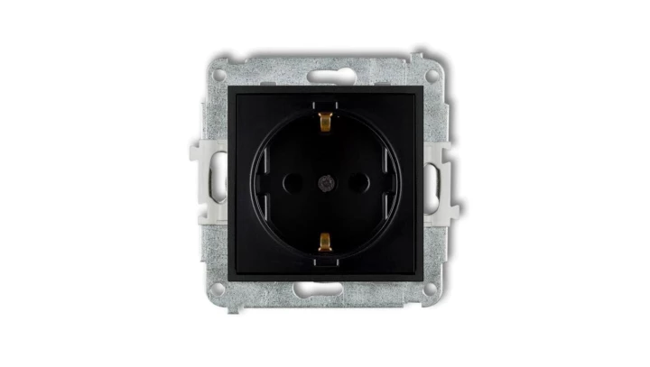 ICON Mechanizm gniazda pojedynczego z uziemieniem SCHUKO 2P+Z (przesłony torów prądowych) czarny mat 12IGP-1sp