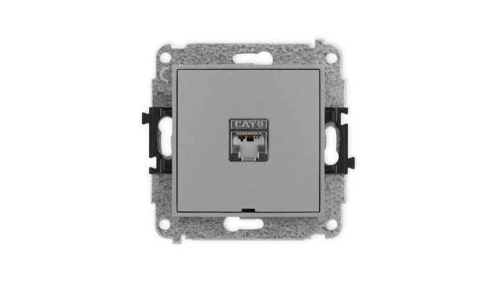 ICON Mechanizm gniazda komputerowego pojedynczego 1xRJ45, kat. 6, ekranowane, 8-stykowy, bez pola opisowego szary mat 27IGKBO-5