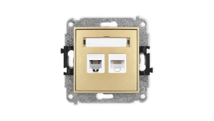 ICON Mechanizm gniazda telefonicznego poj. 1xRJ11 + komputerowego poj. 1xRJ45, kat. 5e, 8-styk, beznarzędziowe złoty 29IGTK