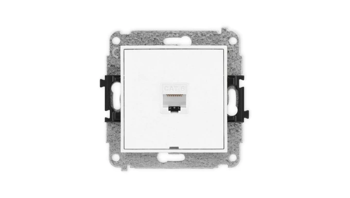 ICON Mechanizm gniazda komputerowego pojedynczego 1xRJ45, kat. 6, 8-stykowy, bez pola opisowego biały IGKBO-3