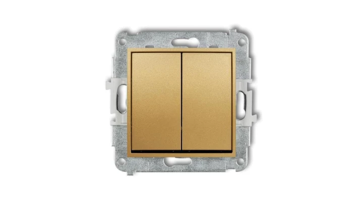 ICON Mechanizm łącznika jednobiegunowego ze schodowym (dwa klawisze bez piktogramów, wspólne zasilanie) złoty 29IWP-10.11