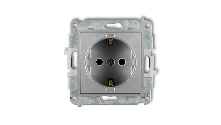 ICON Mechanizm gniazda pojedynczego z uziemieniem SCHUKO 2P+Z (przesłony torów prądowych) srebrny metalik 7IGP-1sp