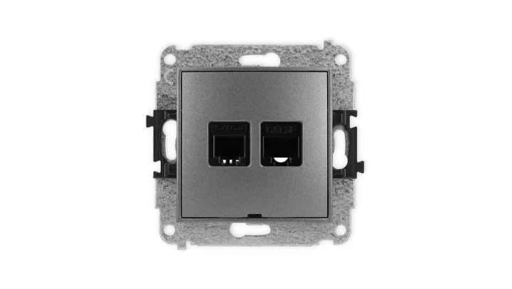 ICON Mechanizm gniazda telefonicznego 1xRJ11 + komp. 1xRJ45, kat. 5e, 8-stykowy, beznarzędziowe, bez opisu grafitowy 11IGTKBO