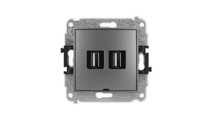 ICON Mechanizm gniazda podwójnego 2xUSB A-A 2.0, bez pola opisowego grafitowy 11IGUSBBO-2