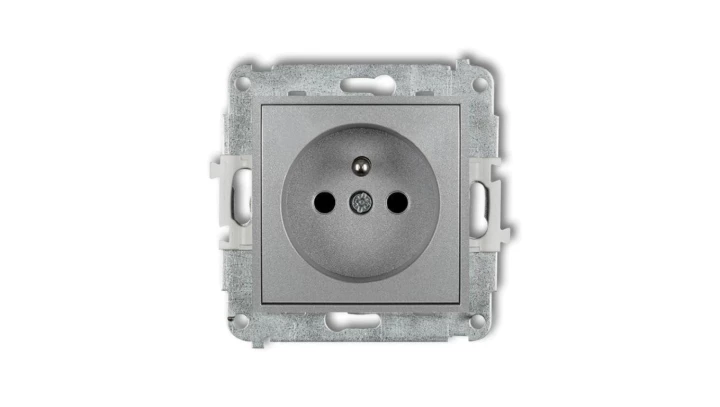 ICON Mechanizm gniazda pojedynczego z uziemieniem 2P+Z (przesłony torów prądowych) srebrny metalik 7IGP-1zp