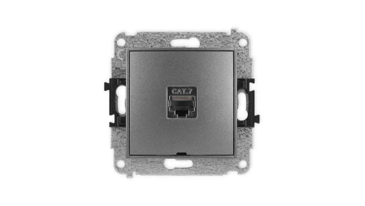 ICON Mechanizm gniazda komputerowego pojedynczego 1xRJ45, kat. 7, ekranowane, 8-stykowy, bez pola opisowego grafitowy 11IGKBO-9