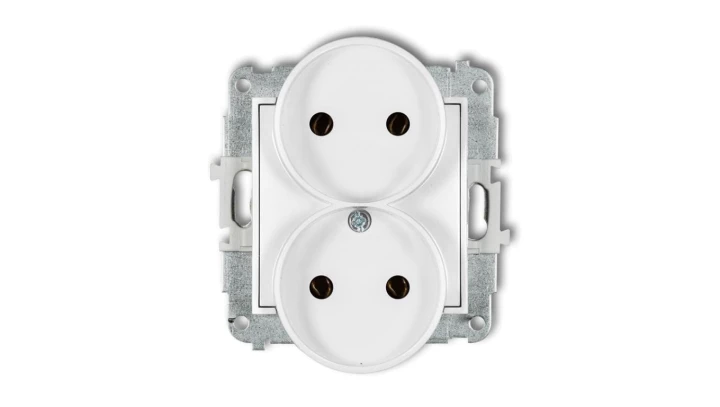 ICON Mechanizm gniazda podwójnego do ramki bez uziemienia 2x2P (bez przesłon torów prądowych) biały IGPR-2