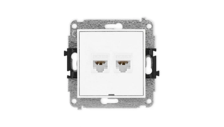 MINI Mechanizm gniazda komputerowego podwójnego 2xRJ45, kat. 6A, 8-stykowy, bez pola opisowego biały mat 25MGKBO-8