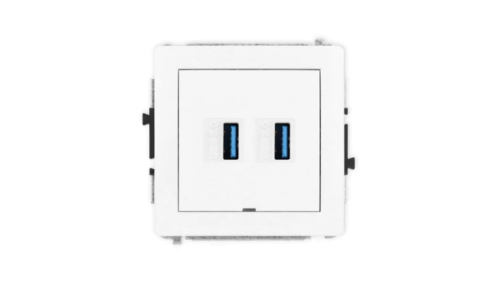 DECO Mechanizm gniazda podwójnego 2xUSB A-A 3.0, bez pola opisowego, biały mat 25DGUSBBO-6
