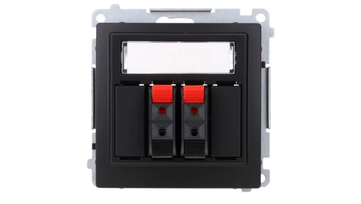 Simon Basic Gniazdo głośnikowe 2-krotne z polem opisowym (moduł) Przekrój przew.dla wejścia i wyjścia 2,5 mm2 czarny BMGL3.01/49