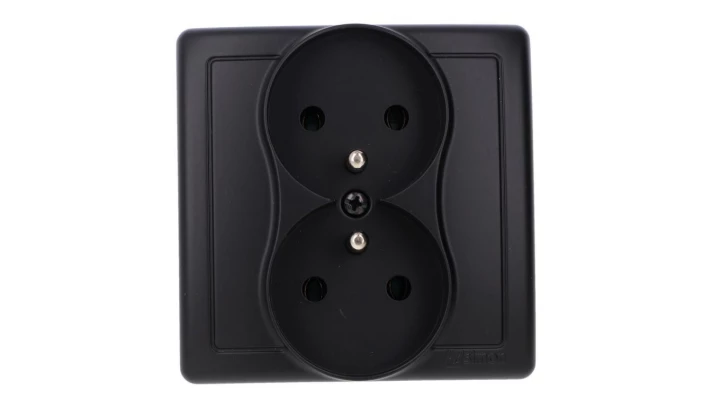 Simon Basic Gniazdo wtyczkowe z uziemieniem podwójne, monoblok, 16A, 250V, zaciski śrubowe, kompletne czarny BMGZ2/49