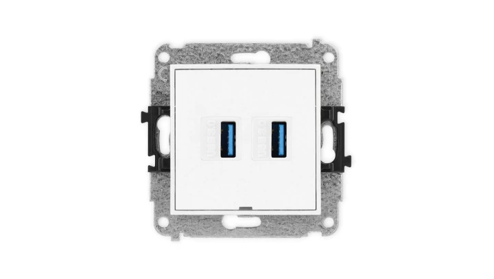 ICON Mechanizm gniazda podwójnego 2xUSB A-A 3.0, bez pola opisowego biały IGUSBBO-6