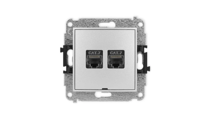 ICON Mechanizm gniazda komputerowego podwójnego 2xRJ45, kat. 7, ekranowane, 8-styk, bez pola opisowego srebrny metalik 7IGKBO-10