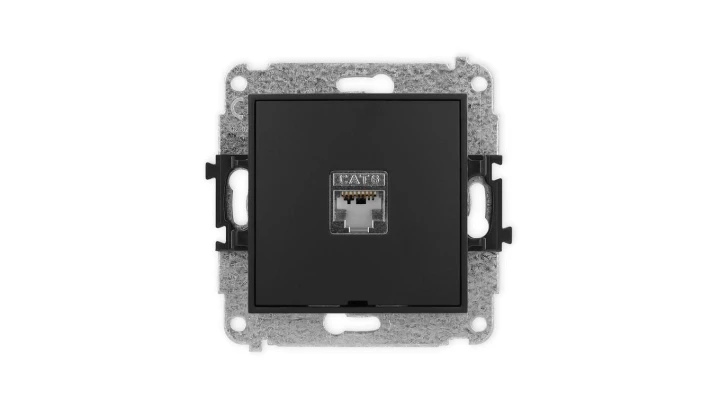 ICON Mechanizm gniazda komputerowego pojedynczego 1xRJ45, kat. 6, ekranowane, 8-styk, bez pola opisowego czarny mat 12IGKBO-5