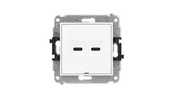 ICON Mechanizm gniazda podwójnego 2xUSB C-C, bez pola opisowego biały mat 25IGUSBBO-8