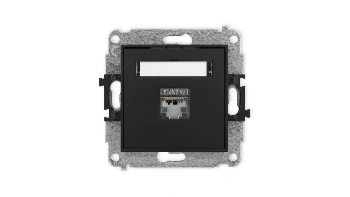 ICON Mechanizm gniazda komputerowego pojedynczego 1xRJ45, kat. 5e, ekranowane, 8-stykowy czarny mat 12IGK-1e