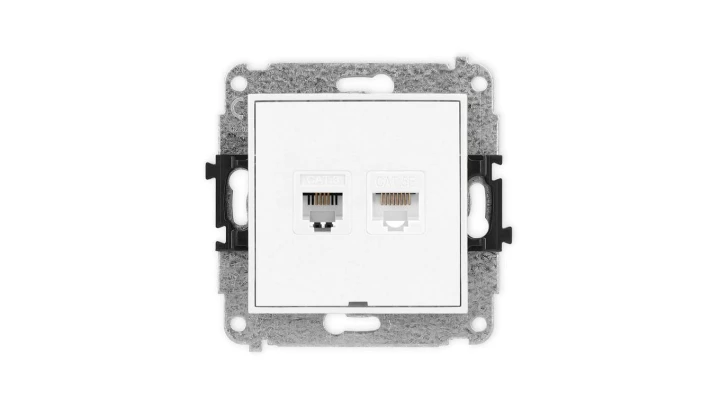 ICON Mechanizm gniazda telefonicznego 1xRJ11 + komputerowego 1xRJ45, kat. 5e, 8-stykowy, beznarzędziowe, bez opisu biały IGTKBO
