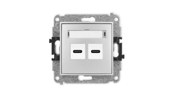 MINI Mechanizm ładowarki USB podwójnej 2xUSB C, 20W max., srebrny metalik 7MCUSB-7