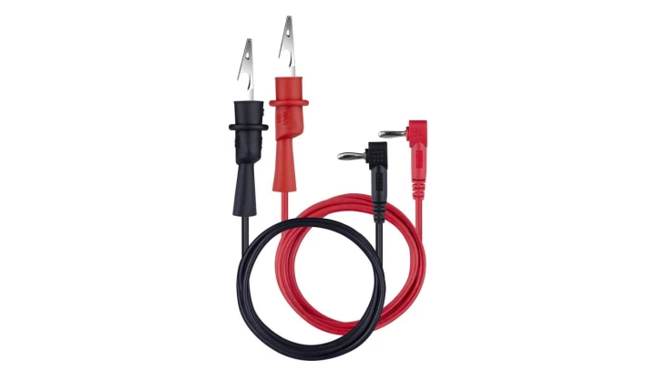 Kable przewody pomiarowe do miernika (wtyk kątowy typu BANAN / złącze typu KROKODYL) HQ 2x 0,85m czarny + czerwony