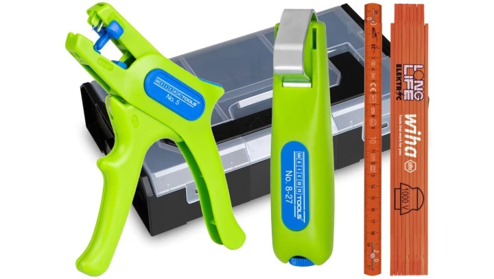 Ściągacz izolacji 0,5-6mm2, nóż do kabli WEICON 8-27, miara WIHA / LBOXX5 ZESTAW WALIZKOWY ENERGOTYTAN