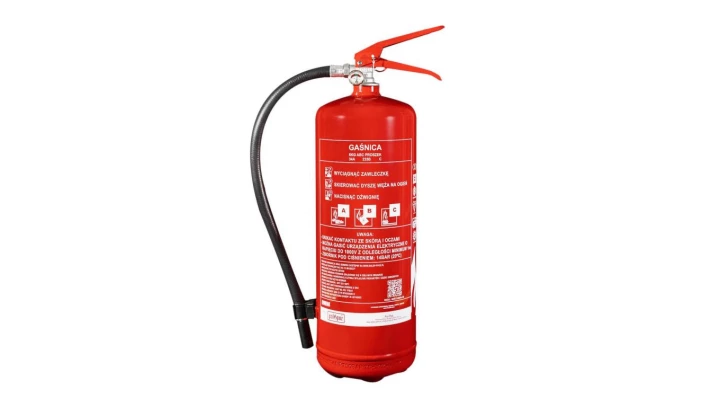 Gaśnica proszkowa GP6x 6kg ABC MOBIAK z wieszakiem, certyfikaty CE, BSI, CNBOP, EN3, MED, MPA