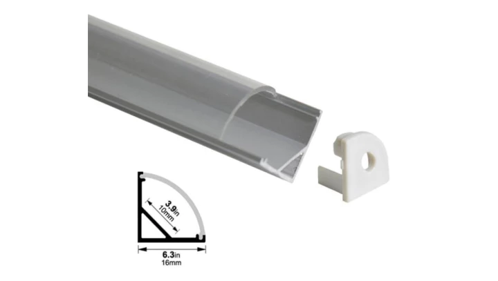 Profil LED kątowy anod. aluminium 2m z kloszem, zaślepkami i uchwytami, dla taśm do 10mm komplet 5 sztuk PROMOCJA