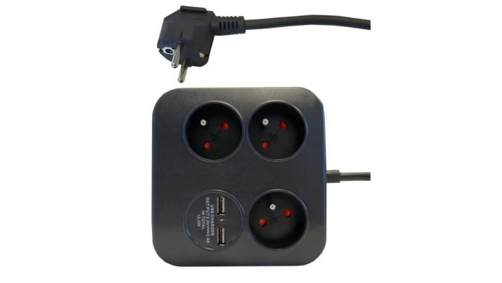 Przedłużacz Power Square 3gniazda+2USB (2,4A-12W) 1,4m 3x1,0mm OWY, grafit / 34104