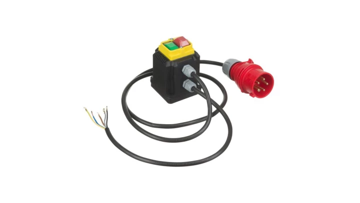 20P0989, Wyłącznik do maszyn, 3 fazowy z przewodem zasilającym 1,5m i przewodem do silnika 0,5m, 4kW