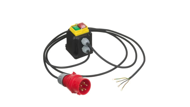 20P2687, Wyłącznik do maszyn, 3 fazowy z przewodem zasilającym 2m i przewodem do silnika 1m, 4kW