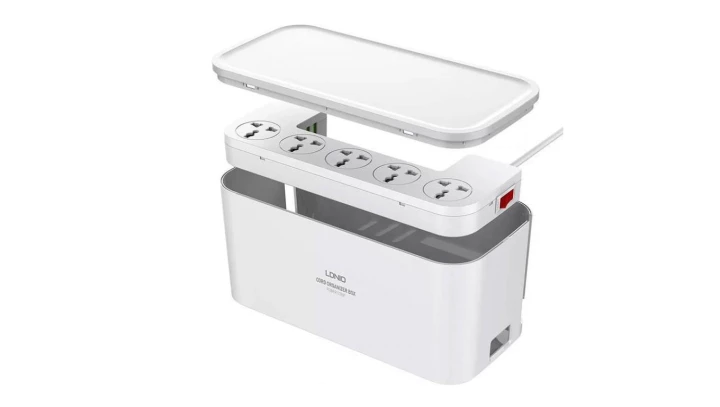 Listwa zasilająca z organizerem, 5x AC, 3x USB, LDNIO SN5309, EU/US, 2500W (biała)