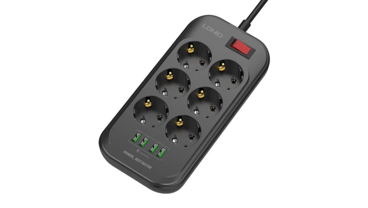 Listwa zasilająca z 6 gniazdami AC, 4x USB, LDNIO SE6403, 2m (czarna)