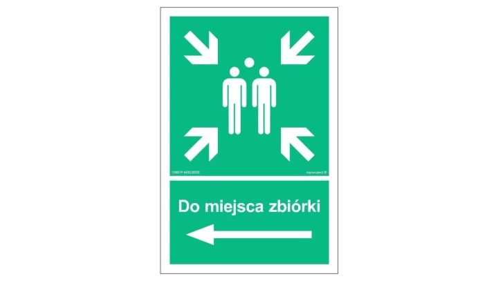 ZNAK - AC041 Do miejsca zbiórki w lewo 20 x 30 cm TS - Płyta TD foto.