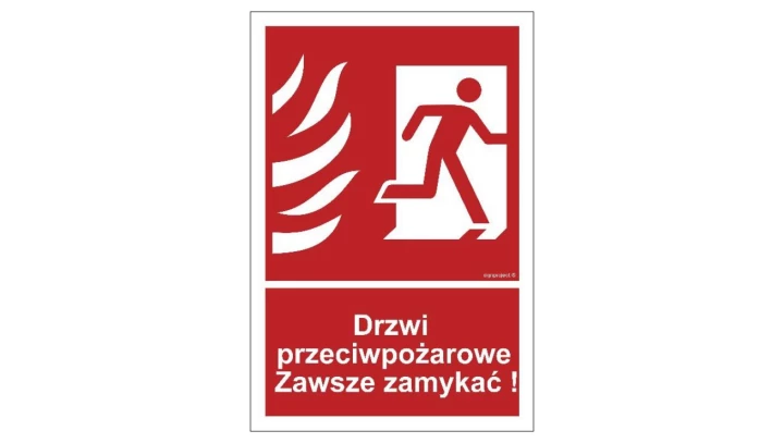 ZNAK - BC054 Drzwi przeciwpożarowe. Zawsze zamykać! prawostronne 50 x 74 cm PS - Płyta 1mm foto.