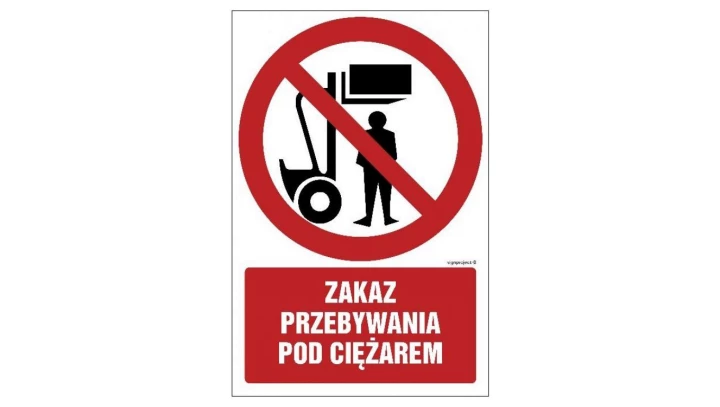 ZNAK - GC017 Zakaz przebywania pod ciężarem 20 x 30 cm TS - Płyta TD foto.