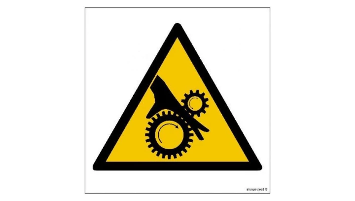 ZNAK - GE016 Uwaga wirujące elementy 35 x 35 cm PN - Płyta 1mm
