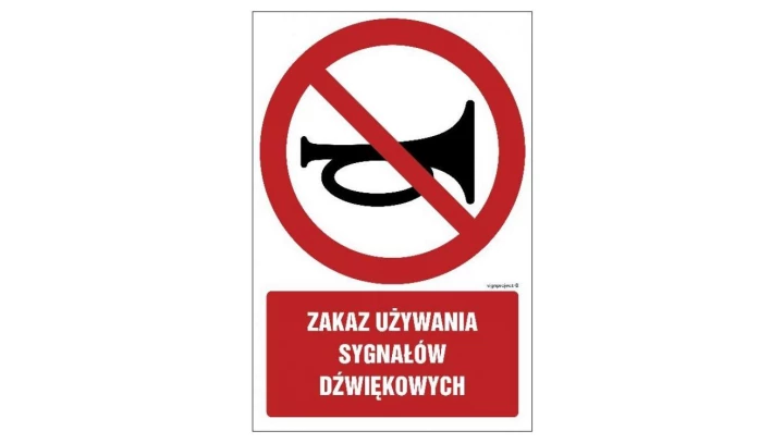 ZNAK - GC021 Zakaz używania sygnałów dźwiękowych 15 x 22,5 cm PS - Płyta 1mm foto.