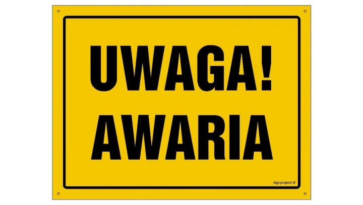 ZNAK - OA086 Uwaga! Awaria 35 x 25 cm BN - Płyta żółta 0,6mm