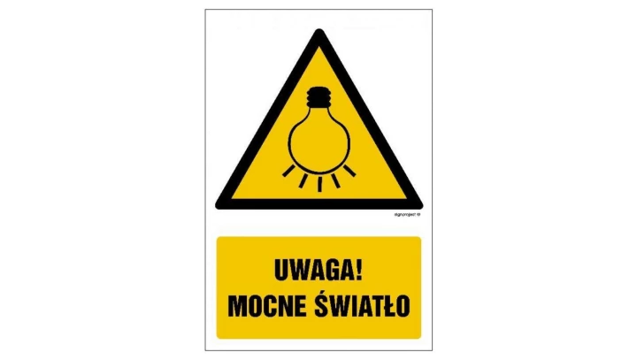 ZNAK - GF057 Uwaga mocne światło - opakowanie 10 sztuk 5 x 7,5 cm PS - Płyta 1mm foto.