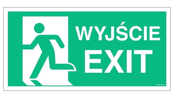 ZNAK - AC075 Wyjście / EXIT prawostronne 100 x 50 cm KS - Folia podłogowa foto.