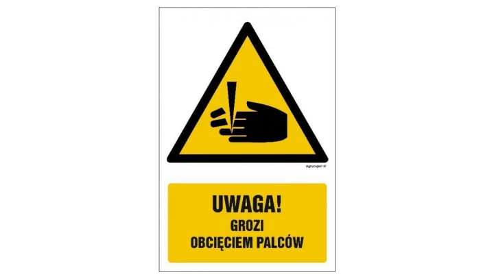 ZNAK - GF033 Uwaga- niebezpieczeństwo obcięcia palców 70 x 105 cm PS - Płyta 1mm foto.