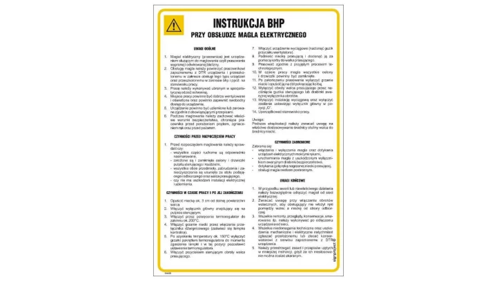 ZNAK - IAA33 Instrukcja BHP przy obsłudze magla elektrycznego 24,5 x 35 cm HN - Płyta TD-flex 0,4mm