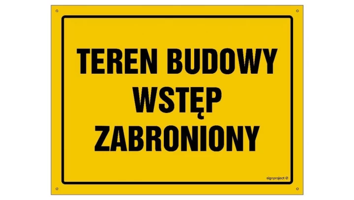ZNAK - OA036 Uwaga! Budynek do rozbiórki 80 x 57 cm BN - Płyta żółta 0,6mm