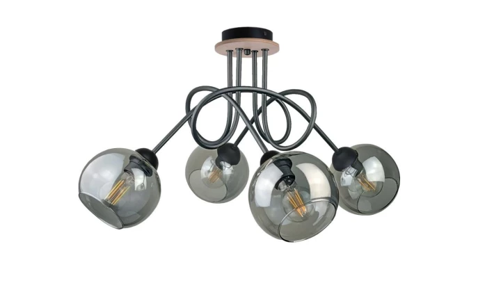 Lampa sufitowa nowoczesna 4xE27 RING BLACK/WOOD