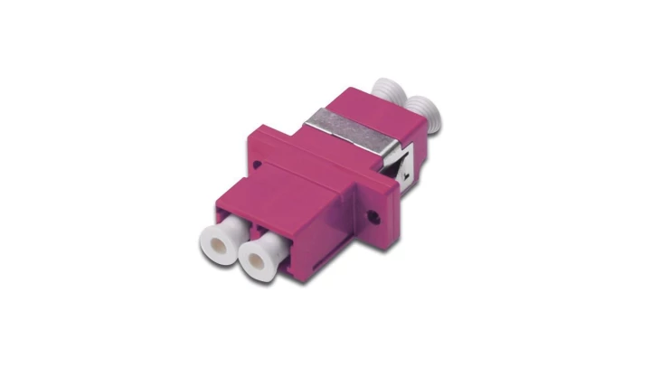 Adapter światłowodowy LC/LC, duplex, wielomodowy OM4, ceramiczna ferrula, różowy DN-96019-1