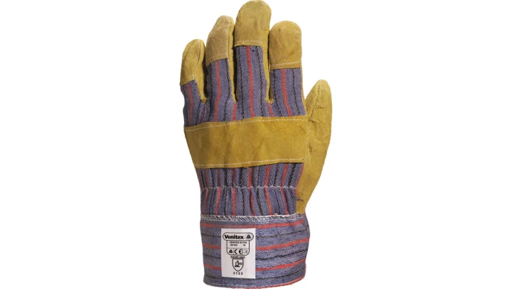 Rękawica typu doker z dwoiny bydlęcej, strona grzbietowa z drelichu DC103, kolor: żółto-niebieski, rozmiar: 10 / DC10310