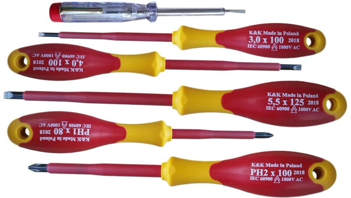 Wkrętak MAKIT śrubokręt elektryczny izolowany VDE 1000V 5 szt. + próbnik napięcia KK23GNPH