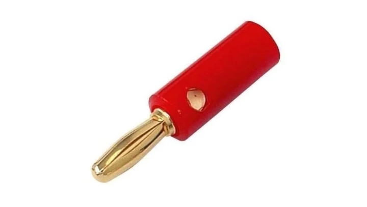 Wtyk głośnikowy typu BANAN skręcany złoty prosty czerwony