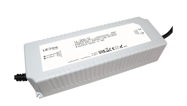 Zasilacz do taśm LED line PRIME 200W-12V wodoszczelny IP67 200W 12V 5 lat gwar.