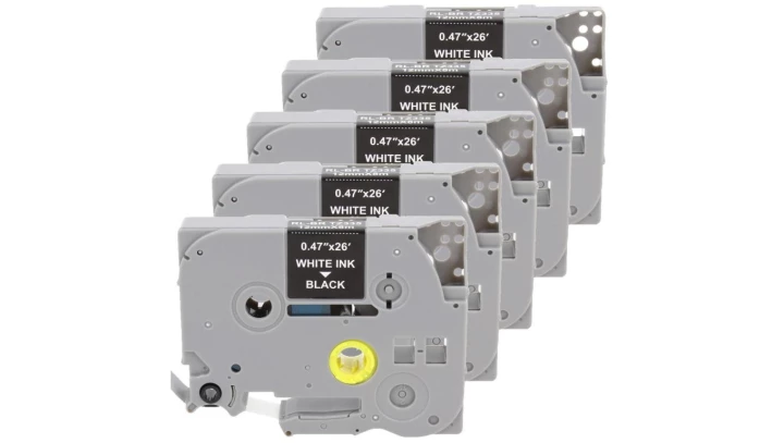 Taśma 5x Tze-335 do drukarki Brother 12mm 8m czarna taśma biały nadruk