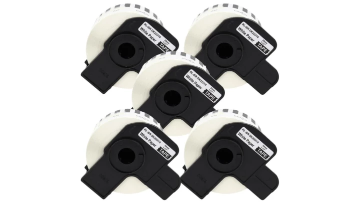 Taśma 5x DK22210 do drukarki Brother QL 29mm x 30,48mm biała taśma czarny nadruk